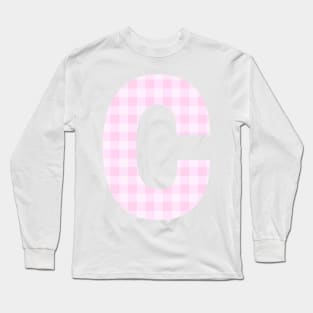 Pink Letter C in Plaid Pattern Background. Long Sleeve T-Shirt